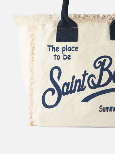 Shop Mc2 Saint Barth Vanity Canvas Shoulder Bag With Saint Barth Print In White
