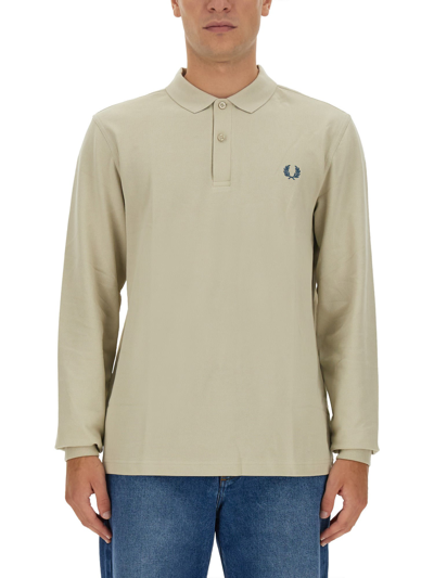 Shop Fred Perry Polo With Logo Embroidery In Avorio