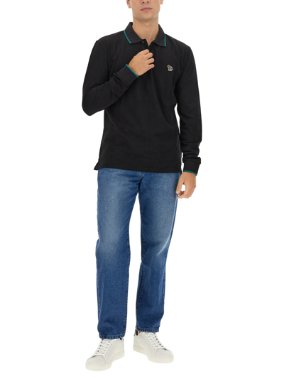 Shop Ps By Paul Smith Polo Shirt With Zebra Patch In Nero