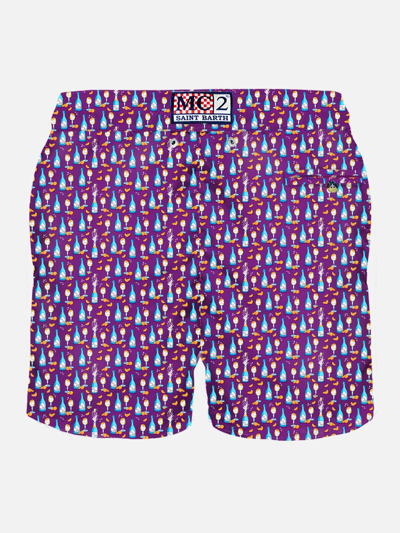 Mc2 Saint Barth Man Light Fabric Swim Shorts With Aperol Spritz Print Aperol Special Edition In Pink