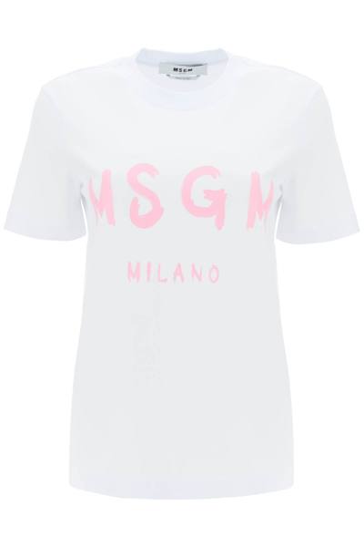 Shop Msgm T-shirt With Brushed Logo In White