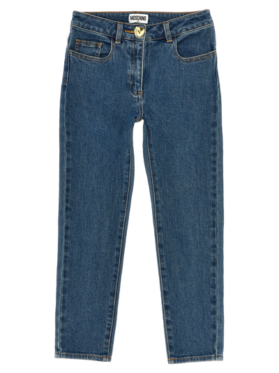 Shop Moschino Button Detail Jeans In Blue