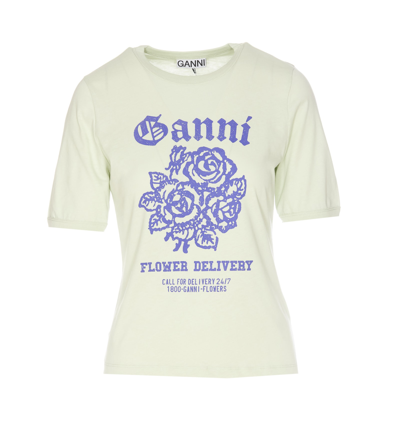 Shop Ganni Logo T-shirt In White