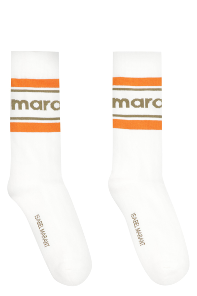 Shop Isabel Marant Dona Logo Cotton Blend Socks In White