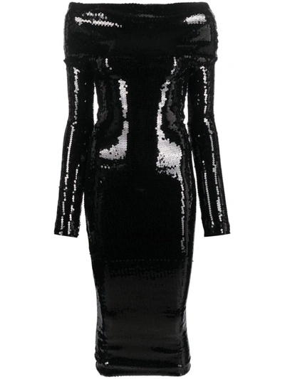 Shop Alexandre Vauthier Off The Shoulder Sequin Midi Dress In Black