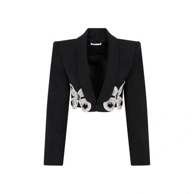 Shop Area Embroidered Butterfly Cropped Blazer Jacket In Black