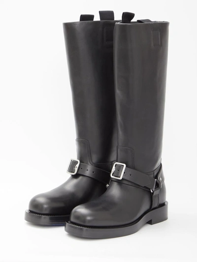 Shop Burberry Saddle High Boots In Black