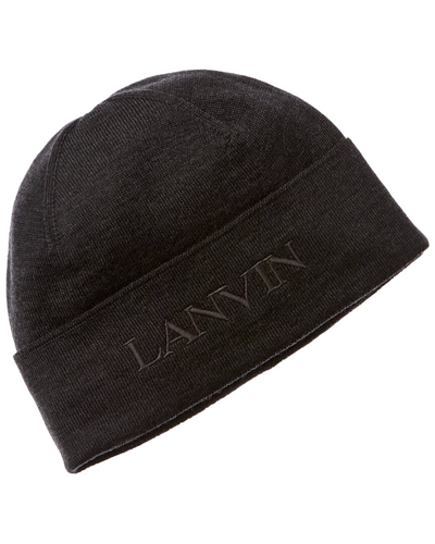 Shop Lanvin Logo Embroidery Wool Hat In Grey