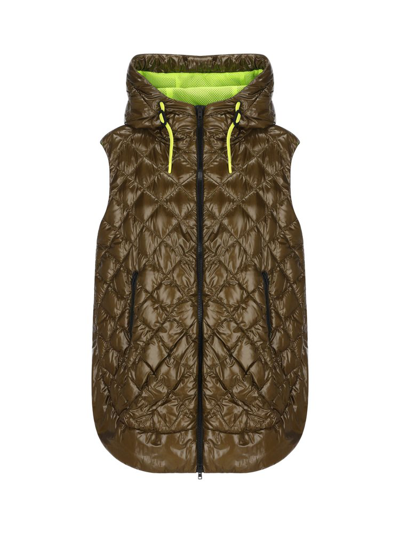 Shop Herno Quilted Sleeveless Hooded Coat In Green
