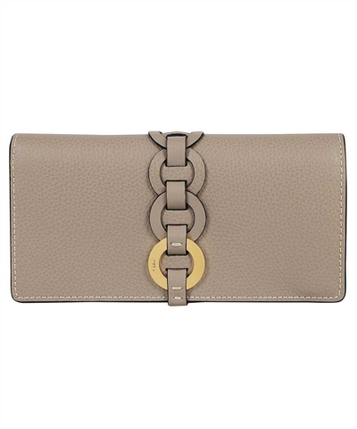 Shop Chloé Darryl Long Flap Wallet In Grey