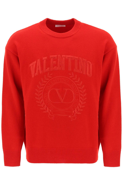 Shop Valentino Crew Neck Sweater With Maison  Embroidery In Red