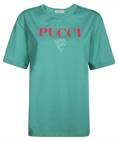 Emilio Pucci Logo Print Cotton T-shirt in Blue