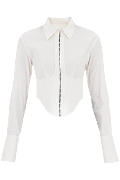 Shop Dion Lee Cropped Shirt With Underbust Corset In White