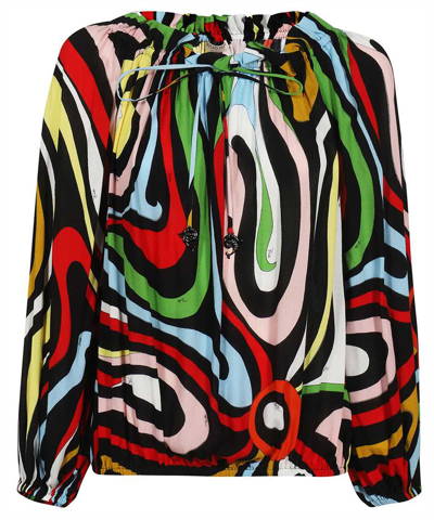 Shop Emilio Pucci Abstract-print Off-shoulder Shirt In Multicolor