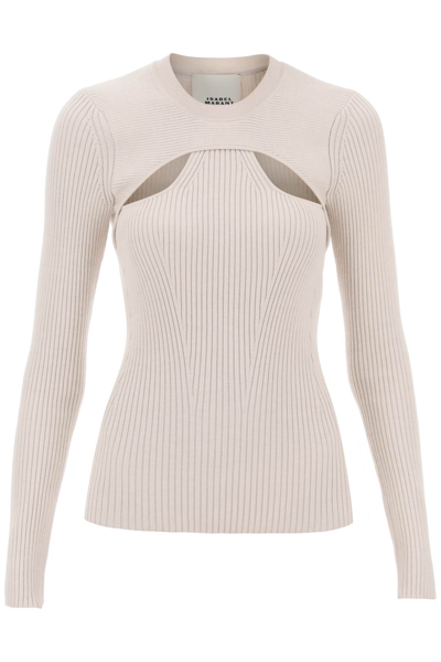Shop Isabel Marant 'zana' Cut Out Sweater In Ribbed Knit In Beige
