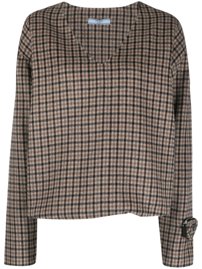 Shop Prada Check Pattern Wool Blend Jumper In Multi-colored