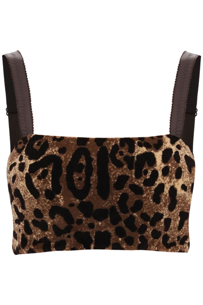 Shop Dolce & Gabbana Leopard Chenille Cropped Top In Multi-colored