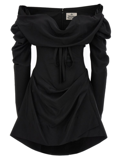 Shop Vivienne Westwood Puff Sleeved Draped Corset Minidress In Black