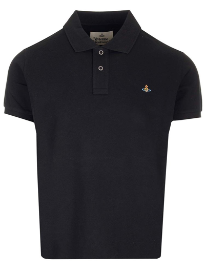 Shop Vivienne Westwood Logo Embroidered Polo Shirt In Black