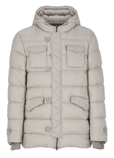 Shop Herno Button Detailed Puffer Jacket In Grey