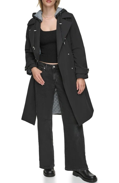 Andrew Marc Water Resistant Belted Trench Coat In Black