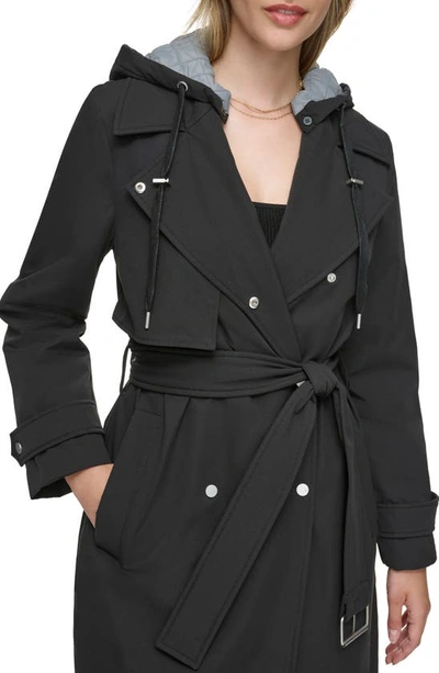 Andrew Marc Water Resistant Belted Trench Coat In Black