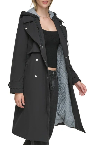 Andrew Marc Water Resistant Belted Trench Coat In Black