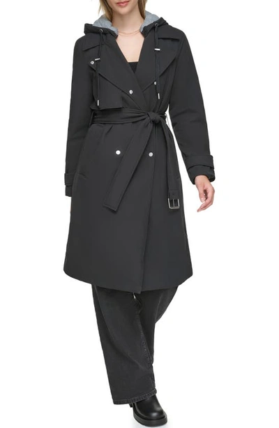 Andrew Marc Water Resistant Belted Trench Coat In Black