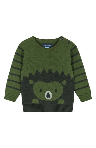 Shop Andy & Evan Crewneck Sweater & Pants Set In Olive Hedgehog