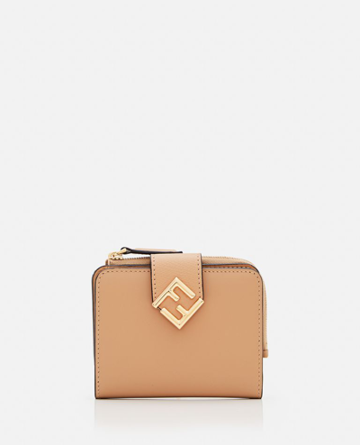Shop Fendi Small Leather Wallet In Beige