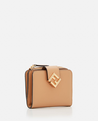 Shop Fendi Small Leather Wallet In Beige