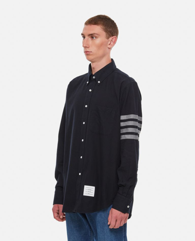 Shop Thom Browne Straight Fit Shirt W/ Tonal 4 Bar In Flannel In Blue