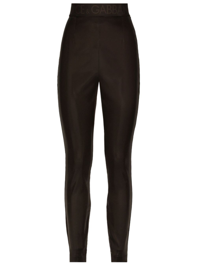 Shop Dolce & Gabbana Brown Logo-waistband Satin Leggings