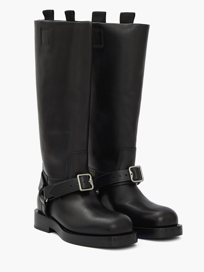 Shop Burberry Saddle High Boots In Black