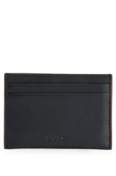 Shop Hugo Boss Matte-leather Card Holder With Embossed Logo In Black