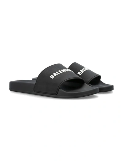 Balenciaga Pool Slide Slipper-mule In Black Polyuretan In Black