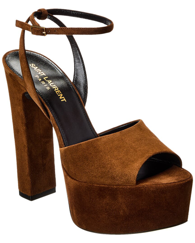 Shop Saint Laurent Jodie 95 Suede Platform Sandal In Brown