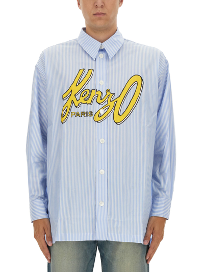 Shop Kenzo Shirt With Logo In Azure