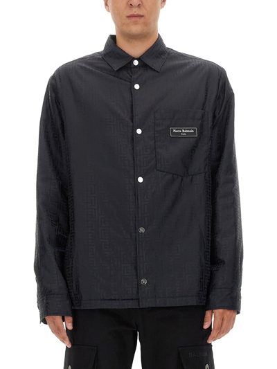 Balmain Monogram-pattern Shirt In Black
