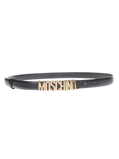 Shop Moschino Logo Lettering Buckle Belt In Black