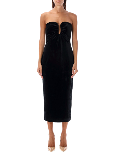 Shop Self-portrait Strapless Midi Dress Velvet In Black