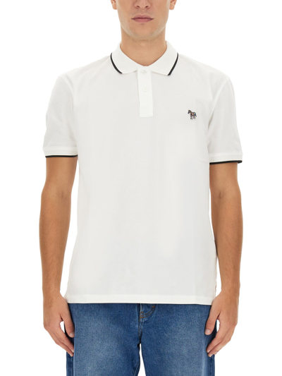 Shop Ps By Paul Smith Polo Shirt With Zebra Patch In Bianco
