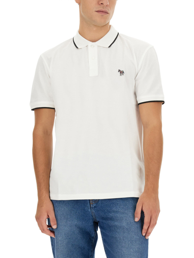 Shop Ps By Paul Smith Polo Shirt With Zebra Patch In Bianco