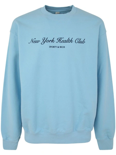Shop Sporty And Rich Sporty & Rich Ny Health Club Flocked Crewneck Clothing In Blue