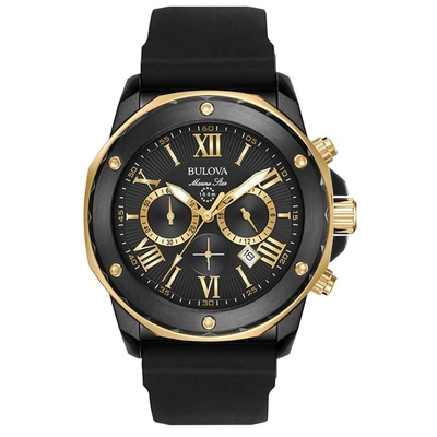 Bulova Men's Chronograph Marine Star Black Silicone Strap Watch 44mm 98b278 In Black