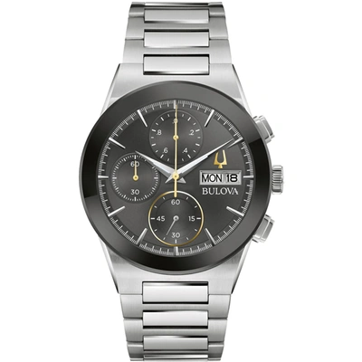 Bulova Men's Chronograph Modern Millennia Stainless Steel Bracelet Watch 41mm In Black
