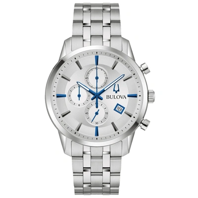 Bulova Men's Chronograph Classic Sutton Stainless Steel Bracelet Watch 41mm In Silver