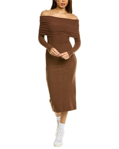 Shop Moonsea Off-the-shoulder Midi Dress In Brown