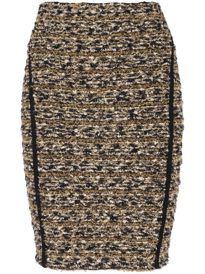 Shop Balmain Brown Lurex Tweed Pencil Skirt In Gold