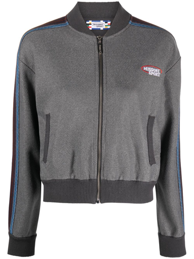 Shop Missoni Grey Logo Embroidered Track Jacket In Silver